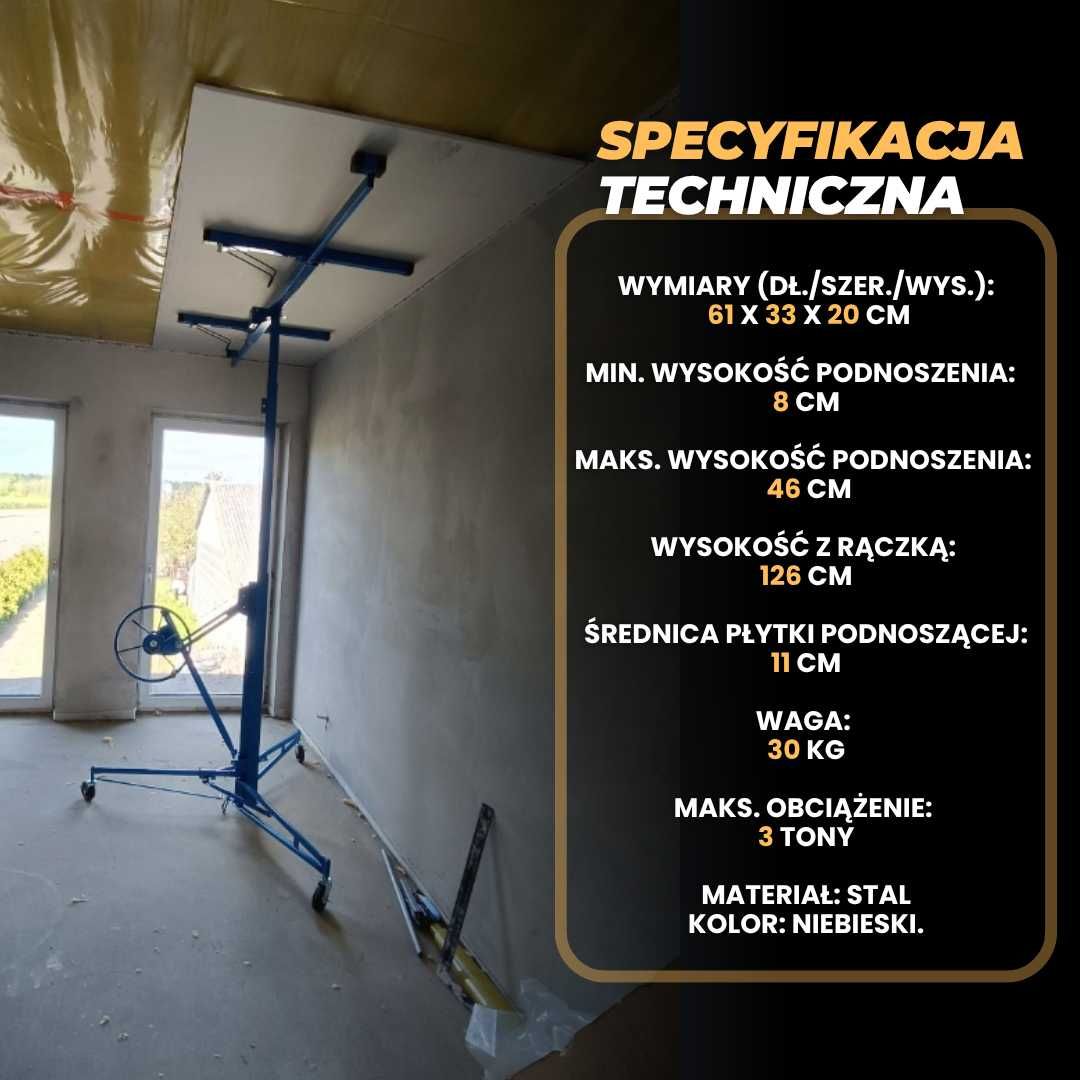 podnośnik do płyt gipsowych GK i OSB sufitów 330 cm udźwig do 68 kg