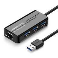 HUB Adapter sieciowy USB-A - RJ45 1000 Mbps / 3x USB 3.0 czarny