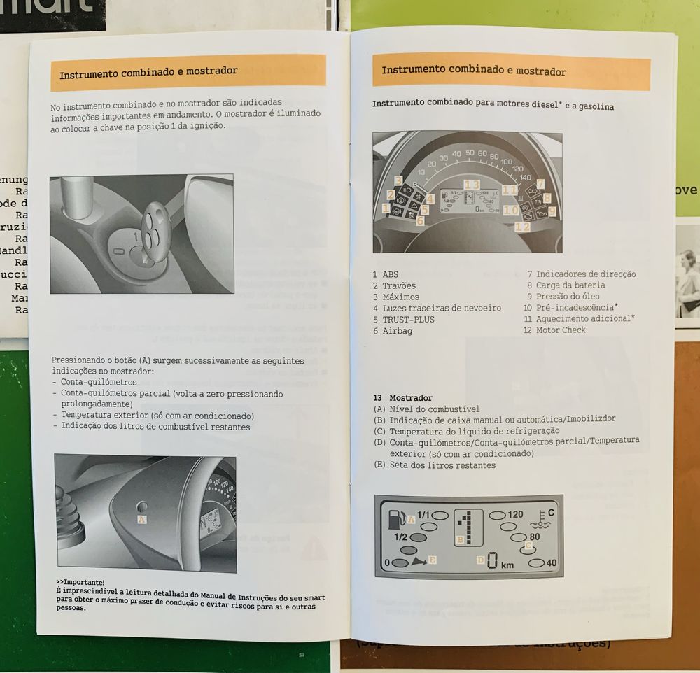 Smart ForTwo (450) conjunto livros manual do proprietario 2002