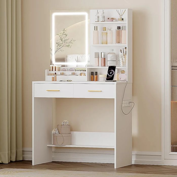 Toaletka kosmetyczna biała lustro LED organizer usb