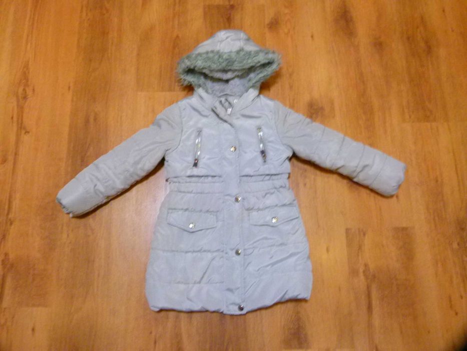 rozm 110-116 TU płaszcz zimowy srebrny / siwy gruby