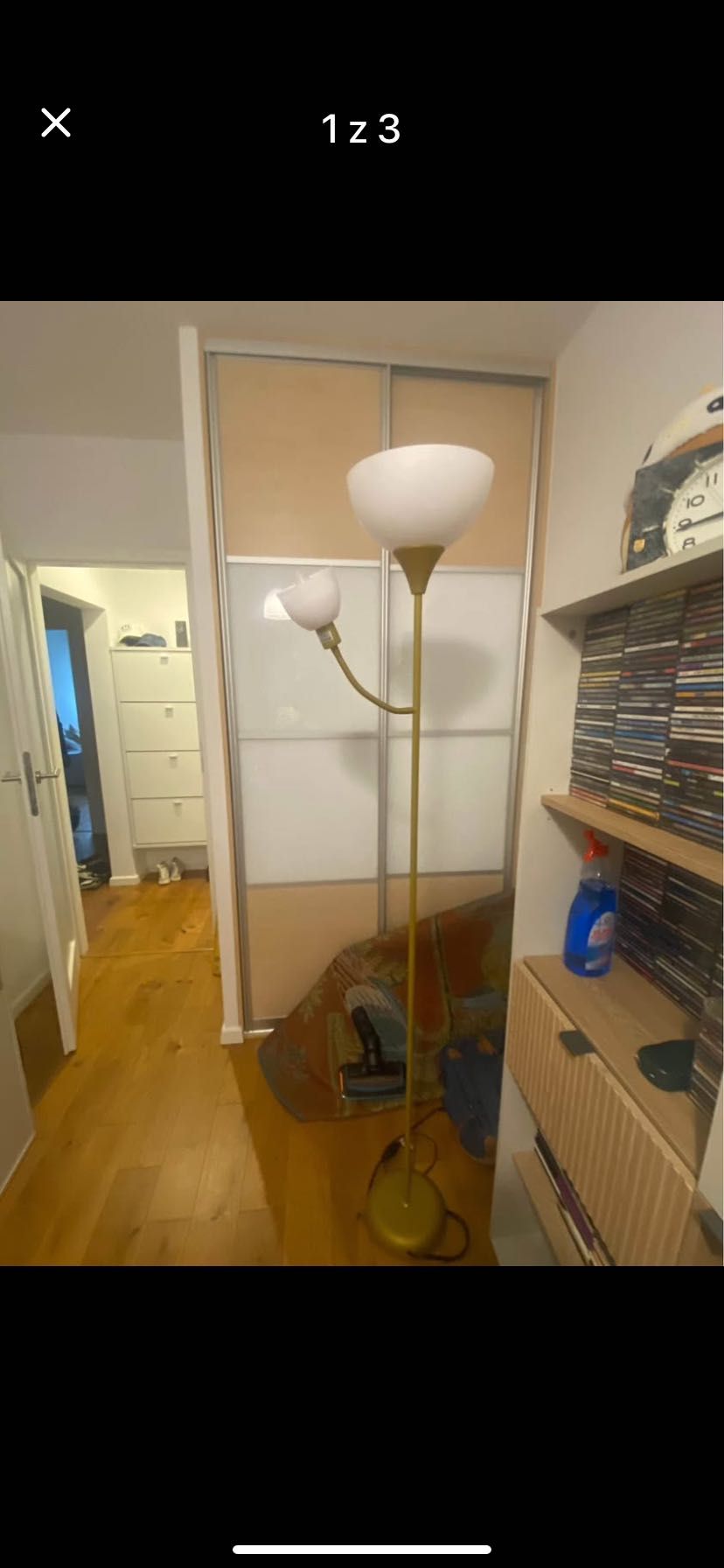Lampa stojąca , złota , białe klosze