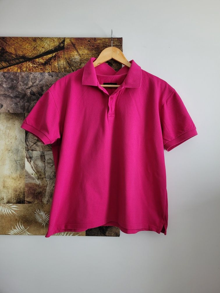 Męska bawełniana bluzka polo kołnierzyk Wólczanka różowa fuksja XL