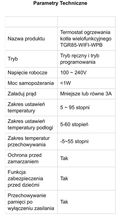 BEOK TGR85-WIFI-WPB Termostat Regulujący Temperaturę Kotła Pieca NOWY