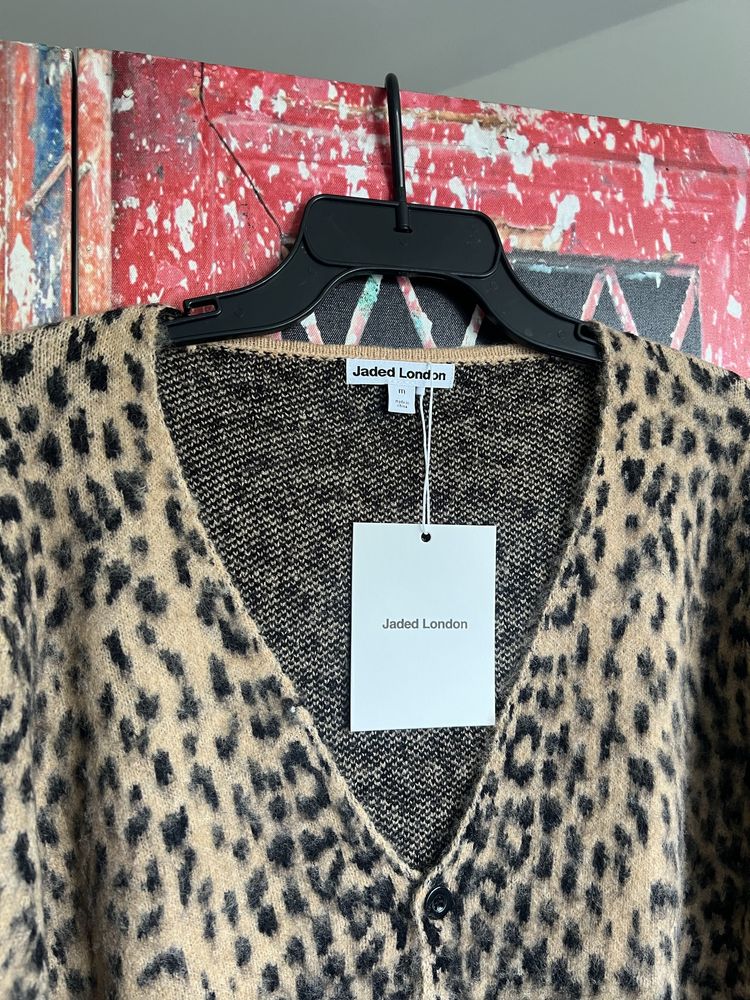 Uniseks panterkowy sweter kardigan Multi Leopard Cardigan Jaded London