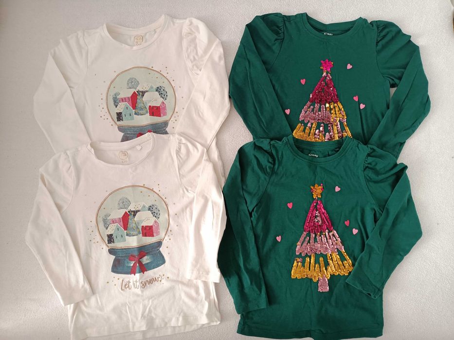 Bluzeczki świąteczne 110/116 dla bliźniaczek