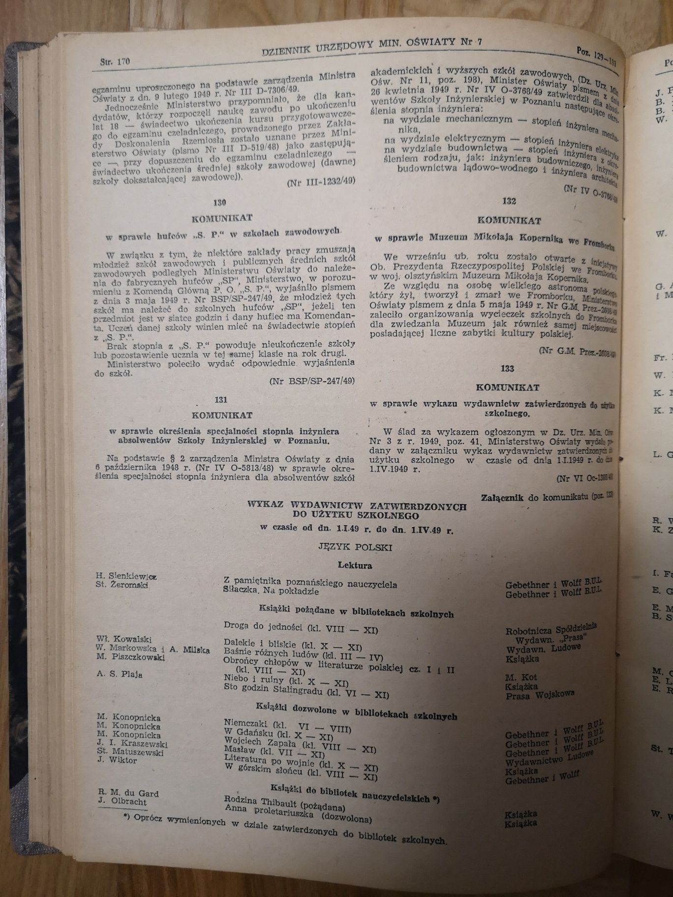 Dziennik Urzędowy Ministerstwa Oświaty rocznik 1949