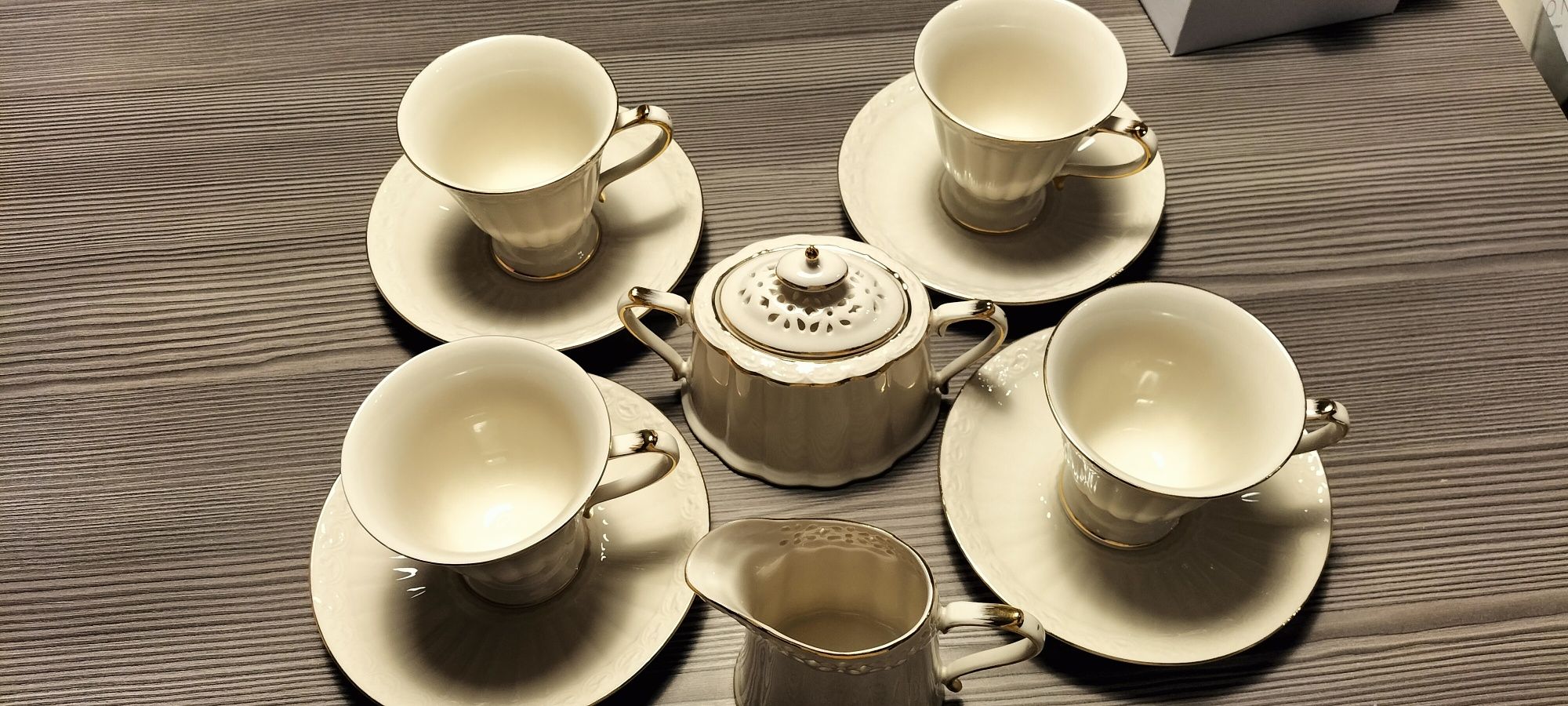 Zestaw porcelanowy dla 4 osób,Clara Gold Ivory Villa Italia