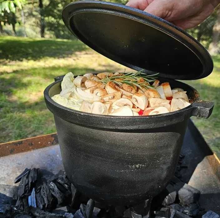 Kociołek żeliwny emaliowany 11L 2w1 PATELNA grillowa garczek OGNISKO