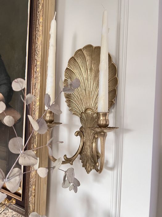 2 świeczniki kinkiety ciężkie muszle muszli muszla brąz brązu USA