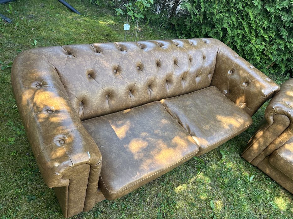 Zestaw dwóch kanap Chesterfield chesterfieldy brązowe 200 cm