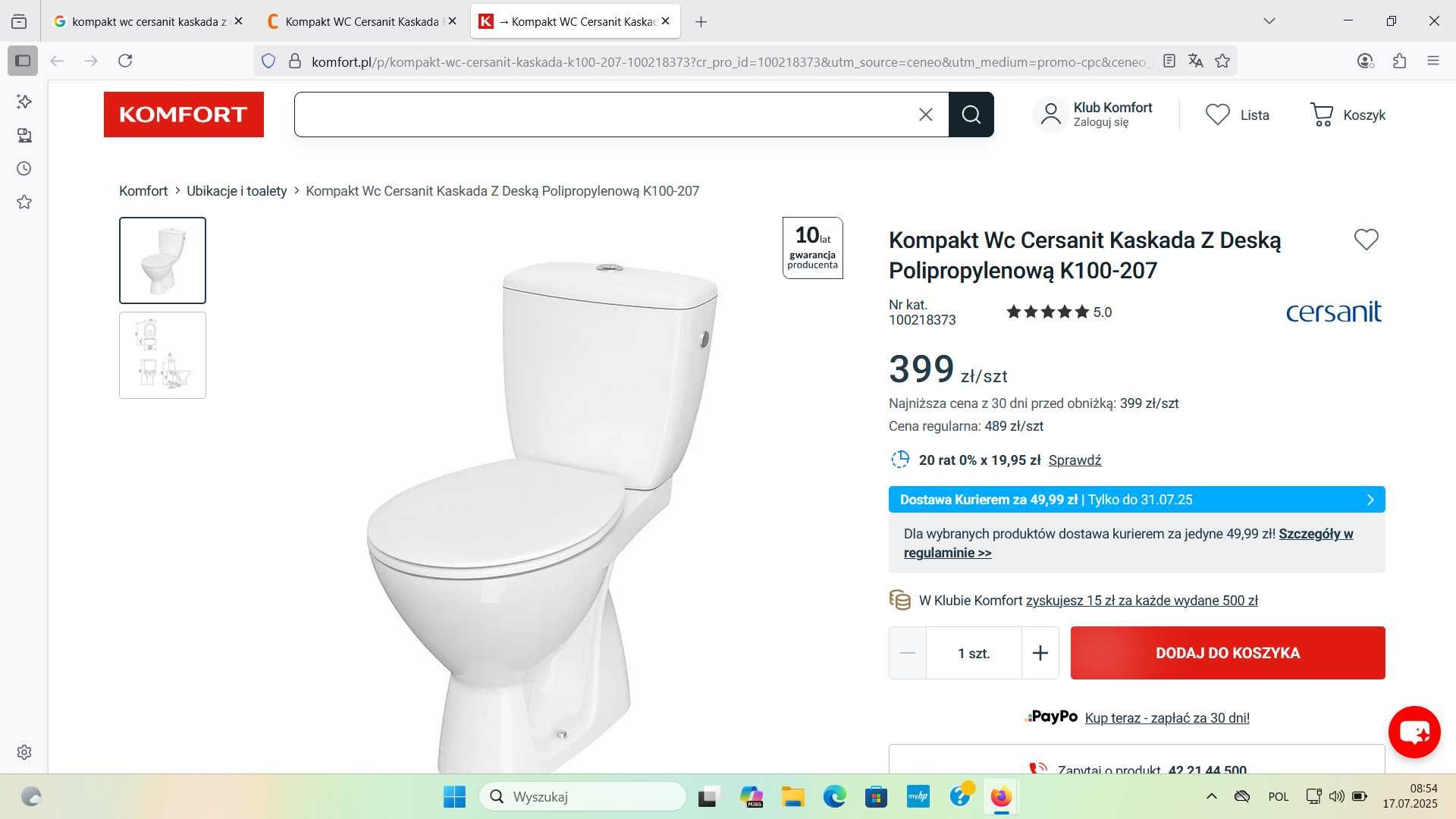 Sprzedam kompakt WC Cersanit kaskada z deską polipropylenową