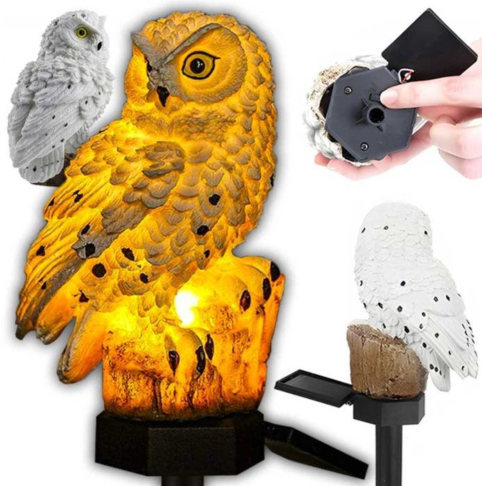 Ozdobna lampa solarna LED Sowa z czujnikiem