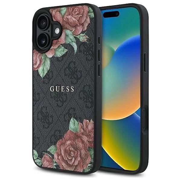 Etui Guess 4G Flowers Print MagSafe na iPhone 16/6.1" - czarne