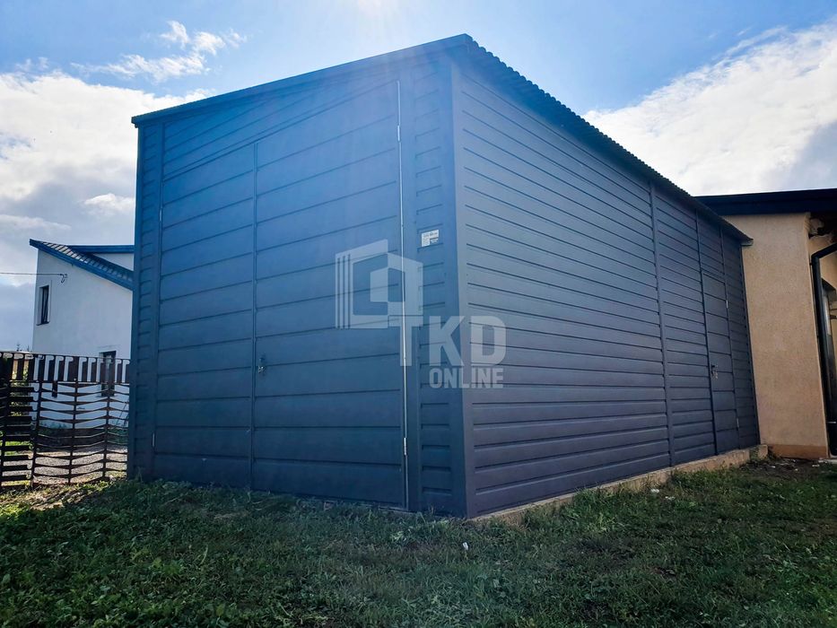 Garaż Blaszany 3,5X5 Brama - Drzwi Antracyt Dach Spad W Bok Tkd80