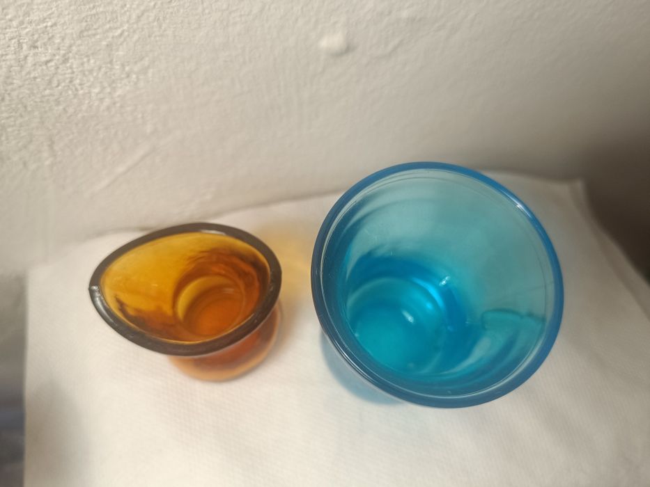 2 sztuki cudny mini wazon, wazonik szklany, szkło, Miodowy i Turkusowy