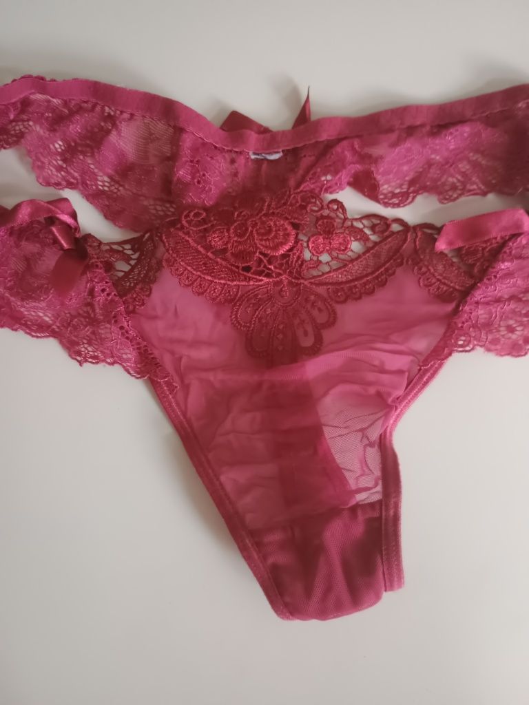 Cudne różowe sexy stringi 38 40 różowe koronka