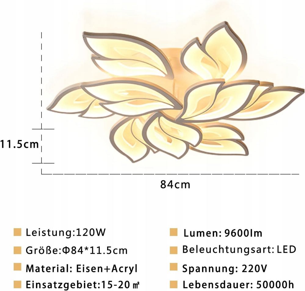 Inteligentna lampa sufitowa LED ściemniana 9 głowic, sterowanie apli