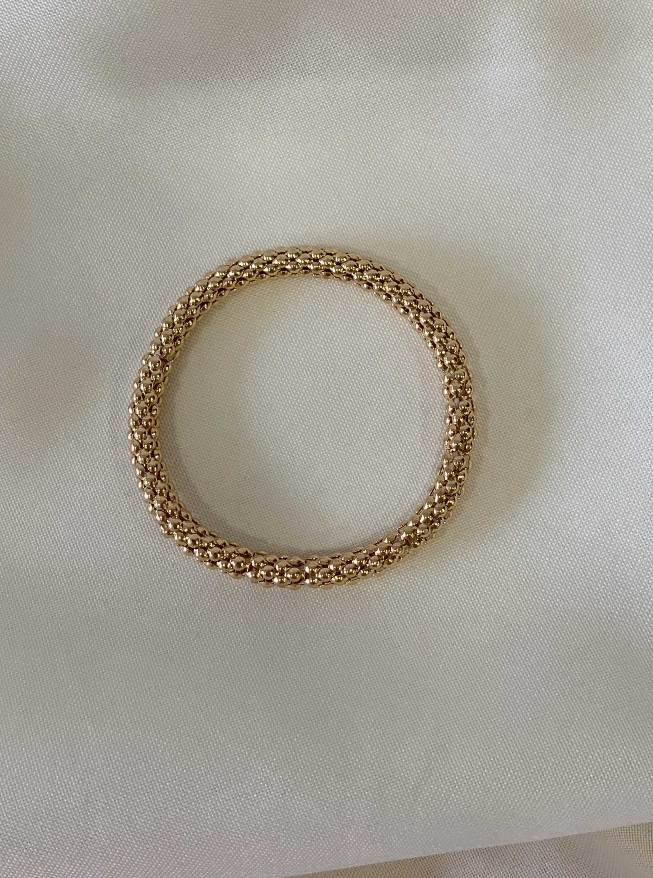 Pulseira Elástica Dourada com Efeito de Esferas - aço inoxidável