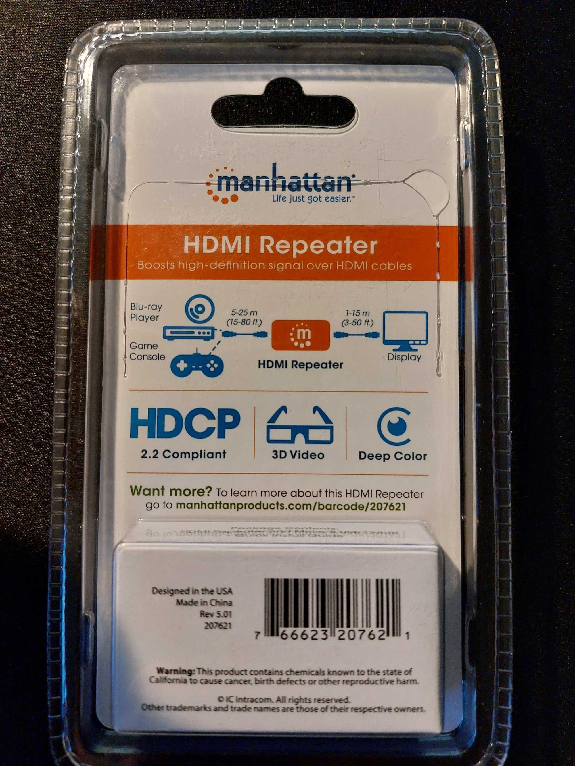 Extender Repeater Wzmacniacz sygnału Manhattan 4K HDMI Aktywny do 40m.