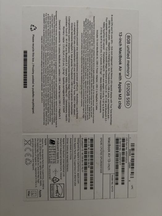 MacBook Air13 chipM3 8/512 GB ssd