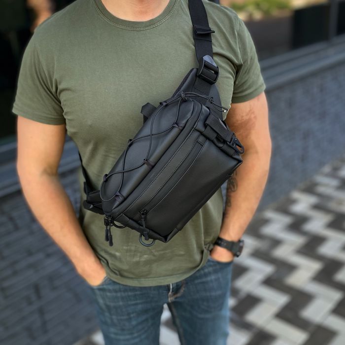 Чорна тактична сумка через плече на пояс нагрудна