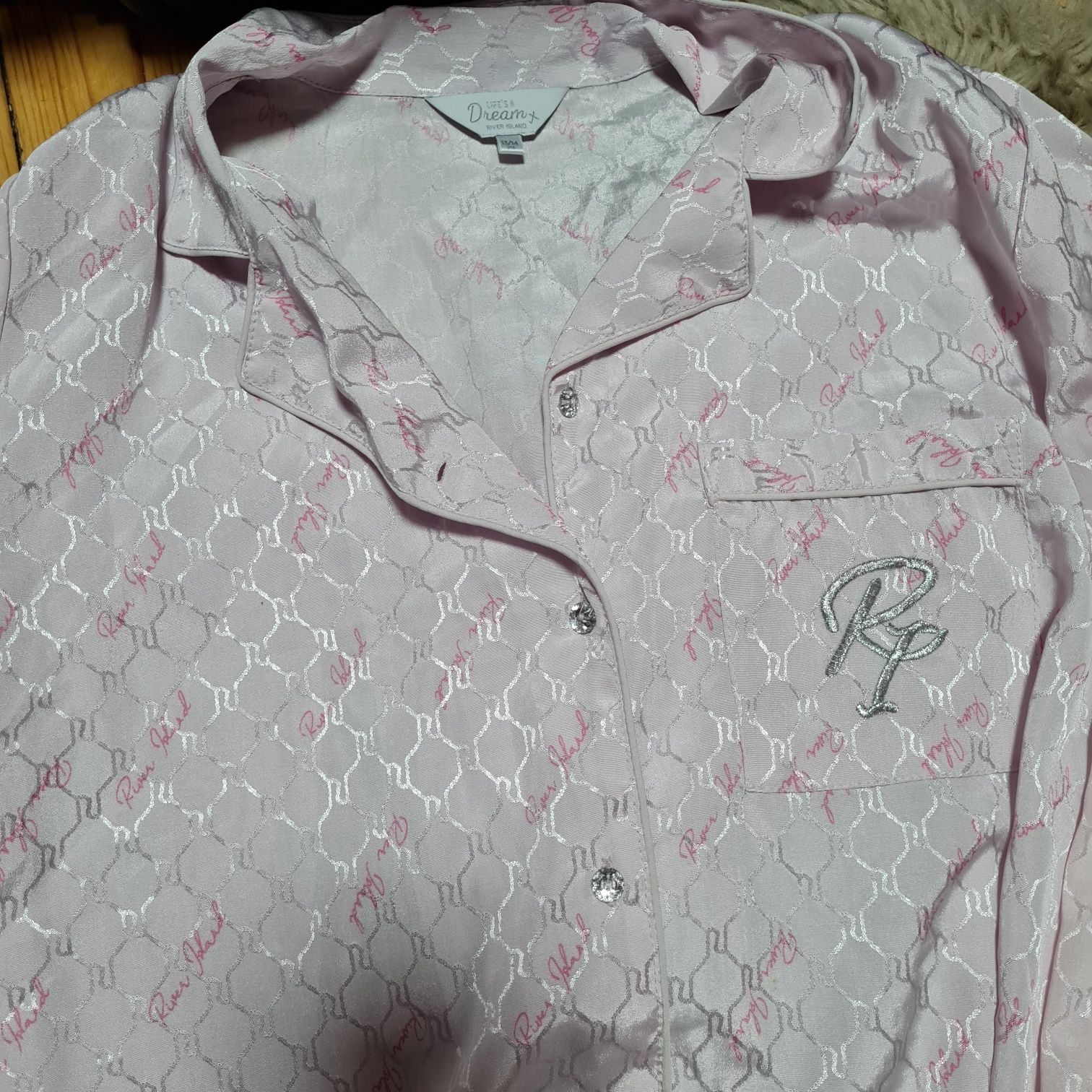 River Island piżama zestaw różowa satynowa bardzo przyjemna r. S 14 la