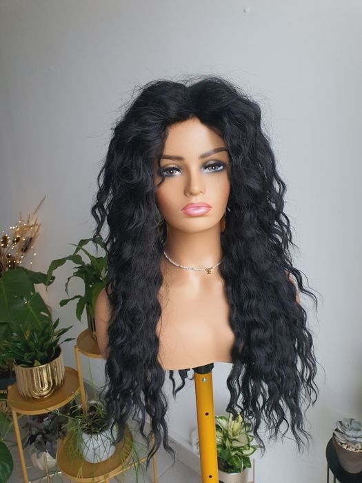 Peruka loki fale czarna długa naturalna fryzura