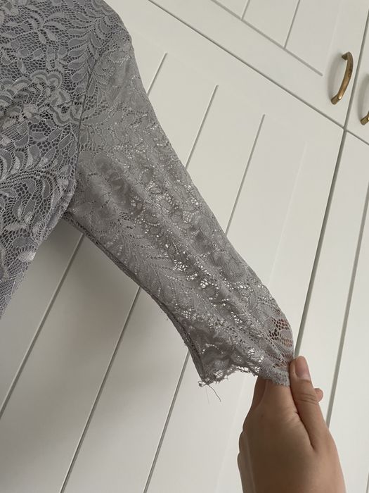 Długa szara sukienka na wesele elegancka L 40
