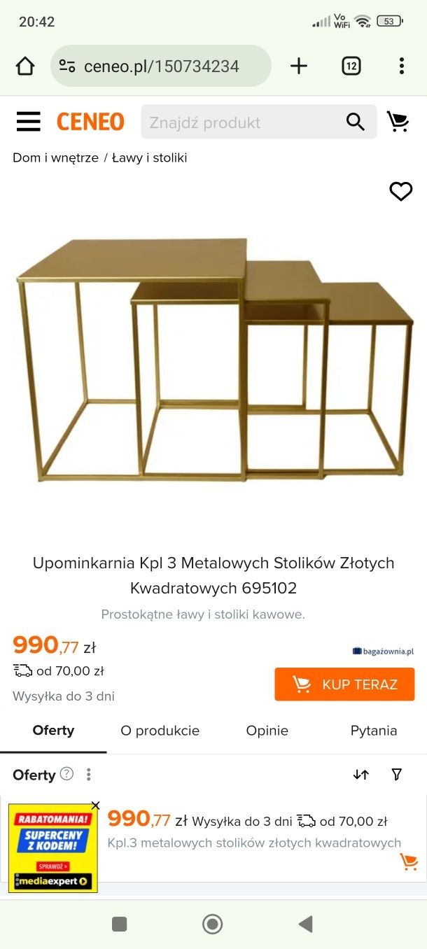 Zestaw 3 stolików metalowych Nowe nowoczesne