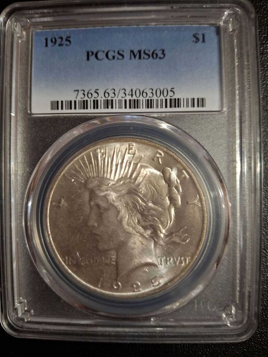 Монета США 1 Доллар Peace Dollar 1925г(не частый год) MS63