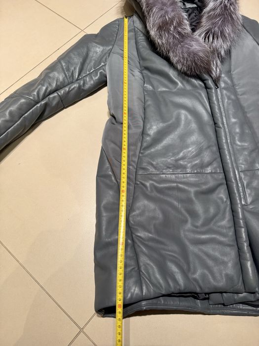 Płaszcz szary OCHNIK, skórzany ocieplany rozmiar M