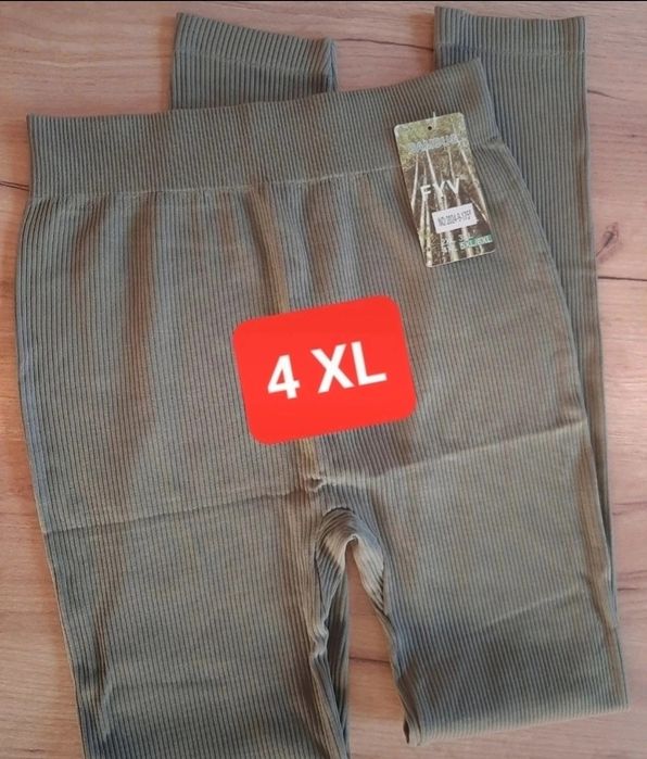 Nowe Leginsy  4XL 48 oliwkowe jasnozielone prążkowane bambus prąż