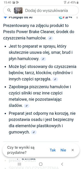 środek do czyszczenia hamulców presto Power
