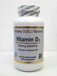 Витамин D3 California Gold Nutrition, 2000 МЕ, 360 капсул