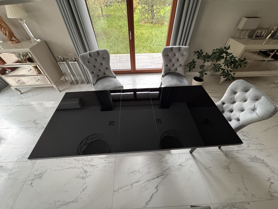 Stół Art Deco czarny lakier PREMIUM 200-240 cm dl x 90 cm szer