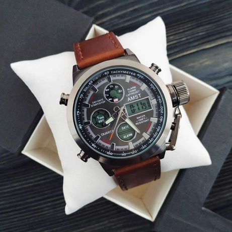 Мужские часы AMST 3003A Black-Brown Wristband армейские водостойкие