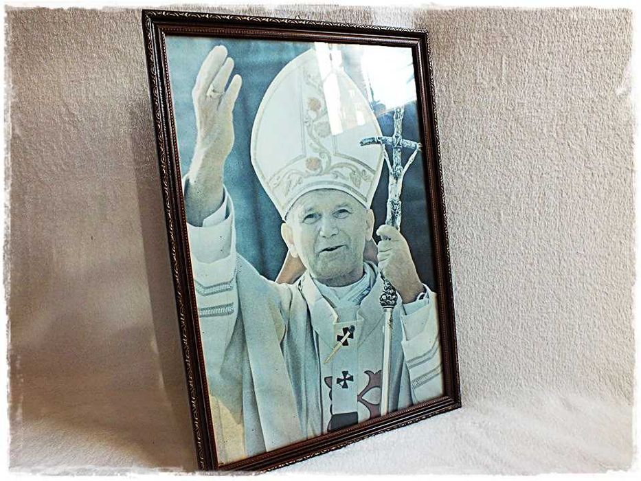 Stary Obraz Polski Papież Ojciec Święty Jan Paweł II 52cmx37cm