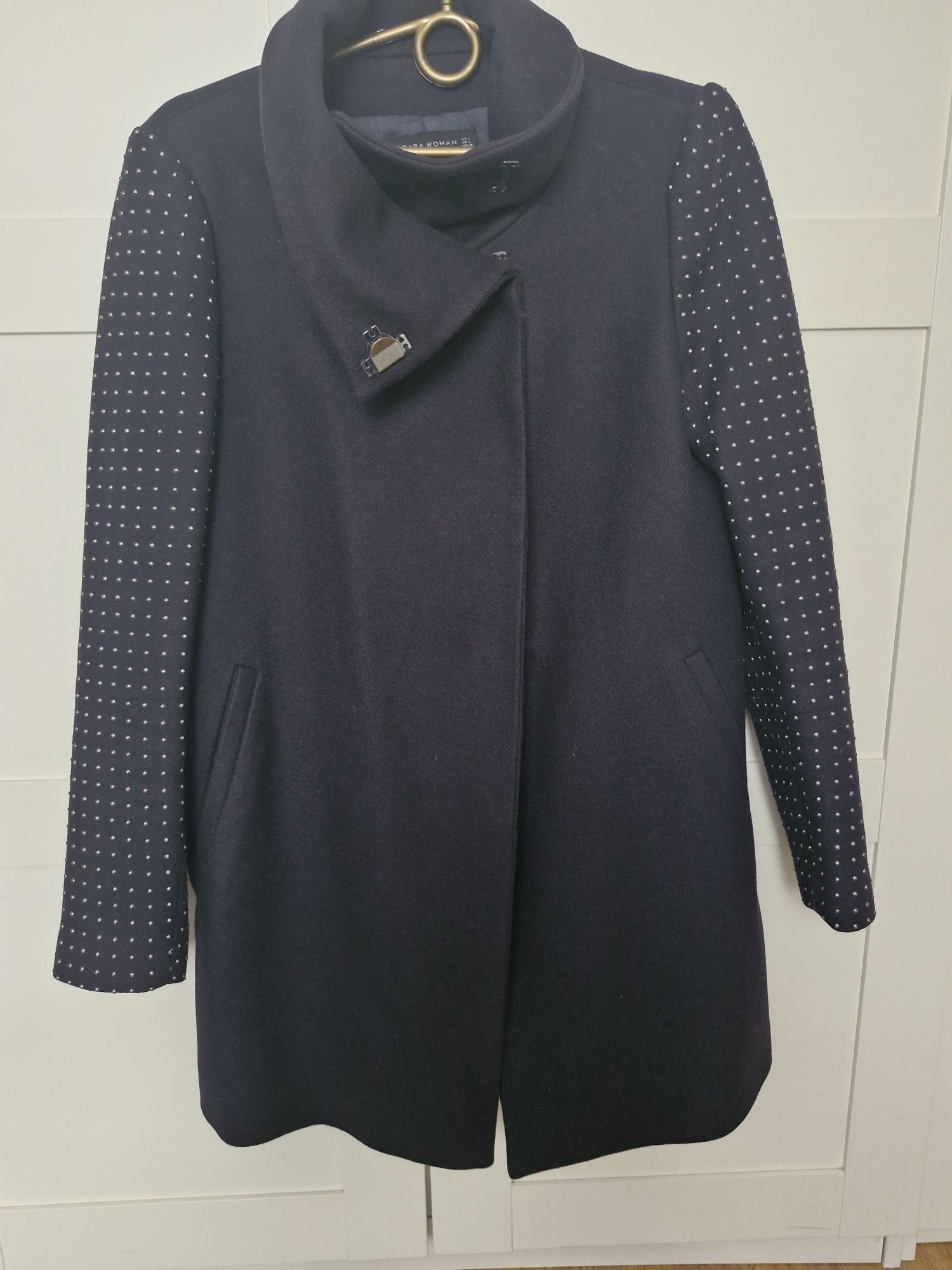 Zara płaszcz wełna M/L granat dżety ćwieki