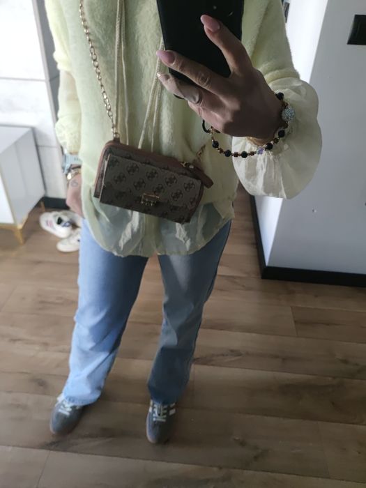 Torebka portfel guess w logo monogram beżowa brązowa 20 x 12