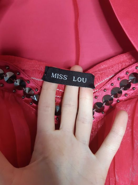 różowy komplet tiulowa sukienka krótkie satynowe bolerko ćwieki S