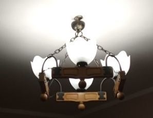 Żyrandol z lat 80, metal+drewno
