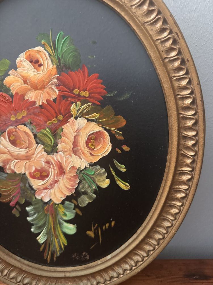Vintage Quadros Madeira Pintados Mao