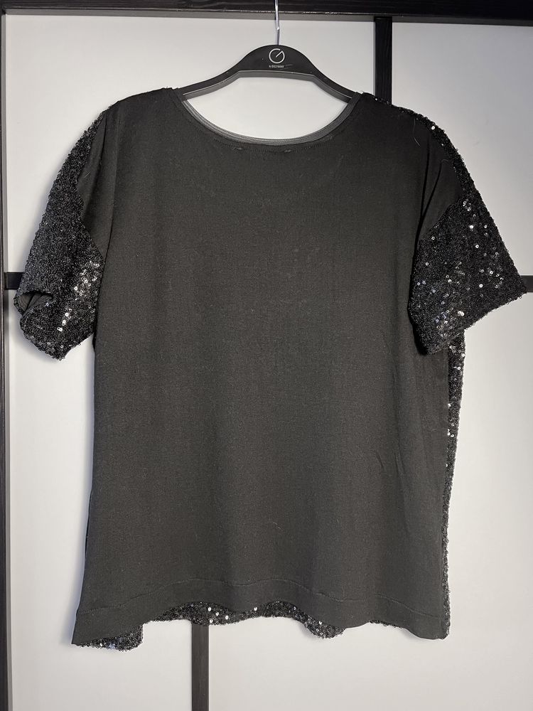 Cekinowa bluzka Bershka M cekiny 38 stars czarna top tshirt