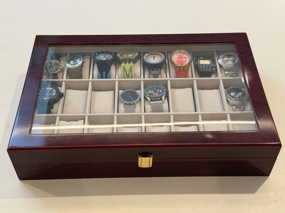 Caixa relógios madeira para 24 relógios