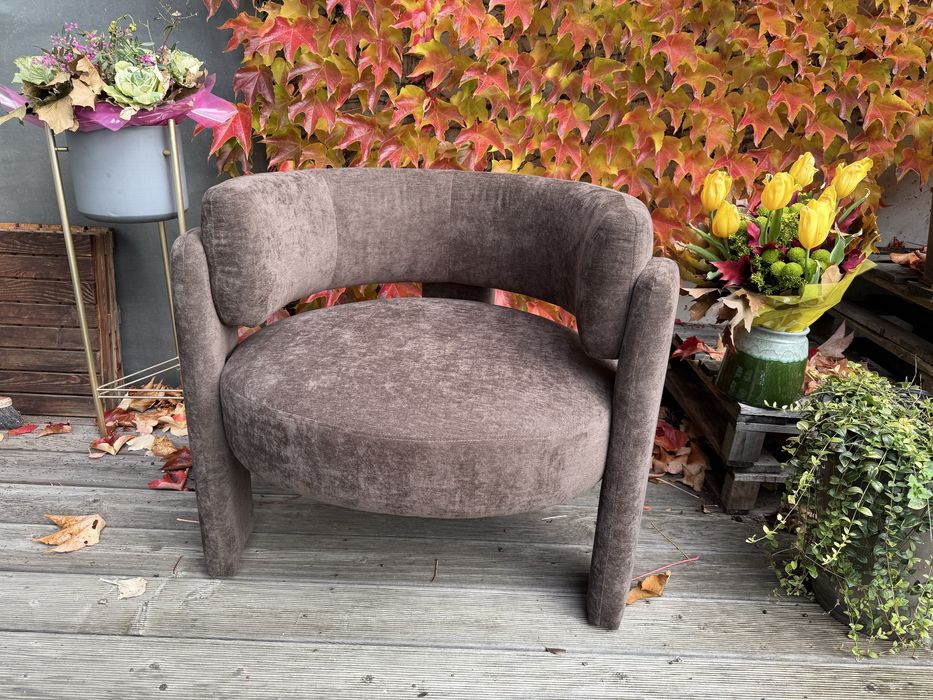 HIT NOWY fotel Modny brąz taupe Trzy nogi Szeroki 83 cm Wygodny DUŻY!!