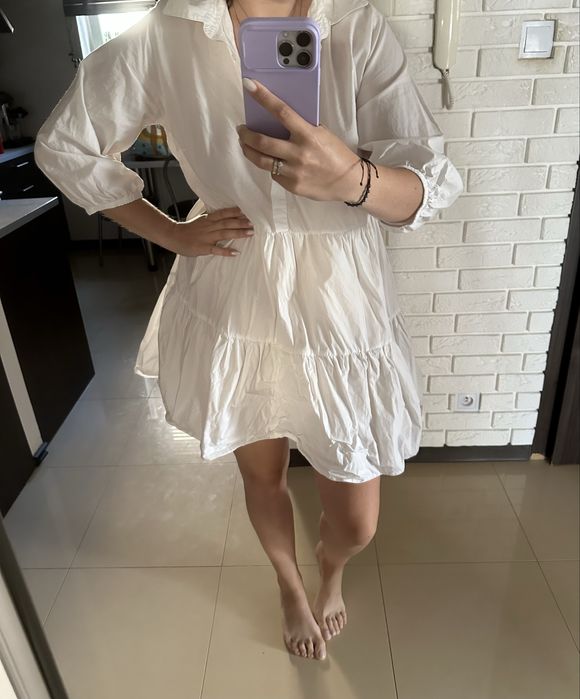 Luźna biała sukienka M/L