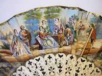 para restauro: antigo precioso leque-sec. XIX-cenas barrocas-casamento