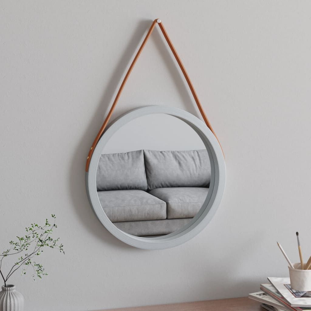 Vidaxl Lustro Ścienne Na Pasku, Srebrne, Ø45 Cm