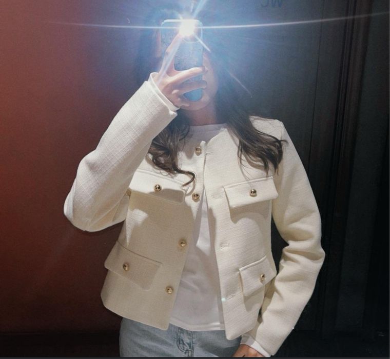 Блейзер Zara піджак пальто твідовий молочний S